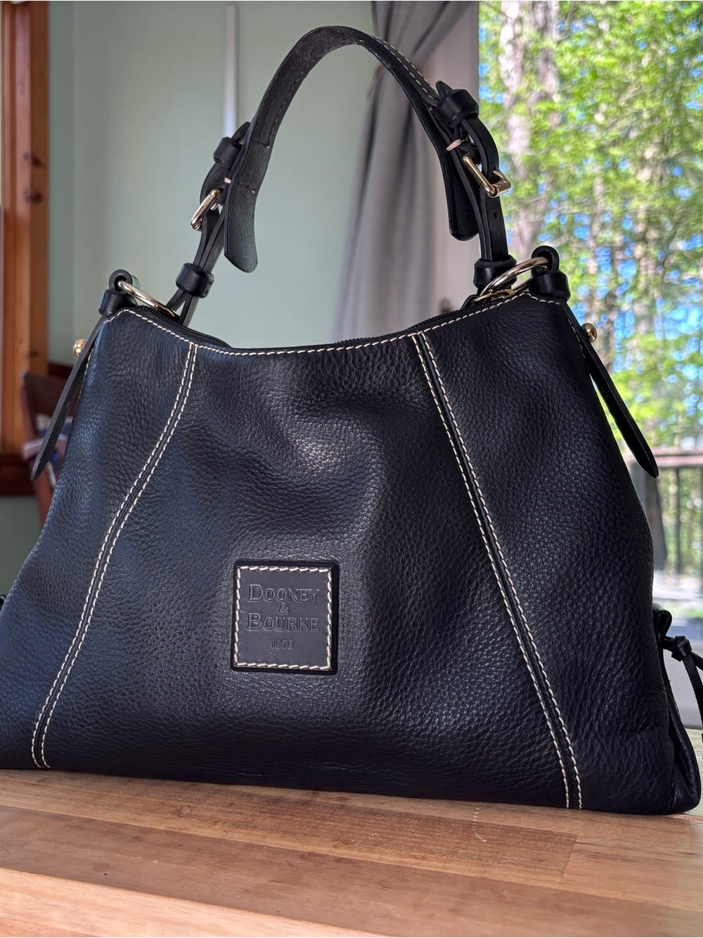 Dooney & Bourke Black Leather Shoulder Bag “East West Slouch” Style